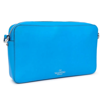 Exclusive Valentino Blue Calfskin VLTN Print Crossbody Bag — Side View