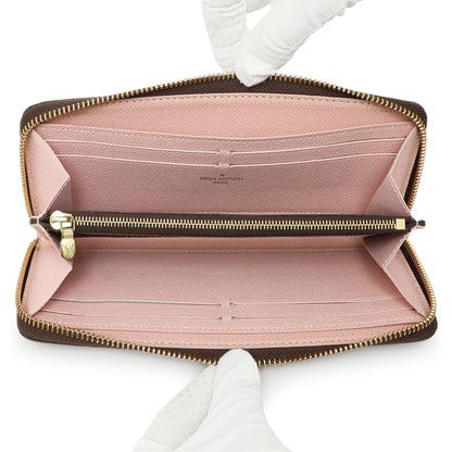 Exclusive Louis Vuitton Damier Ebene Rose Ballerine Clemence Wallet — Top View