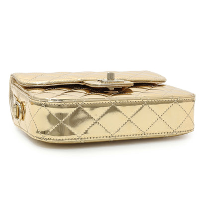 Exclusive Chanel Gold Mirror Calfskin Quilted Hollywood Boulevard Mini Flap With Star Coin Purse — Back View