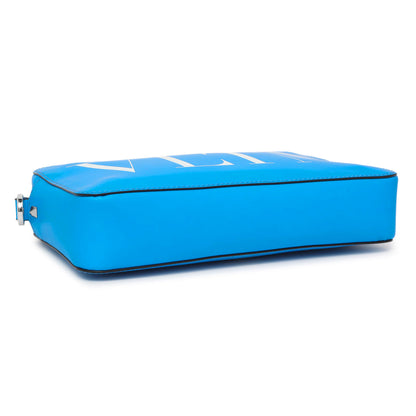 Exclusive Valentino Blue Calfskin VLTN Print Crossbody Bag — Back View
