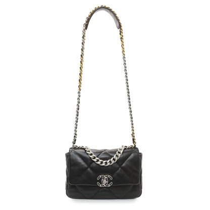 Exclusive Chanel Black Lambskin Quilted Medium Chanel 19 Flap — Front View