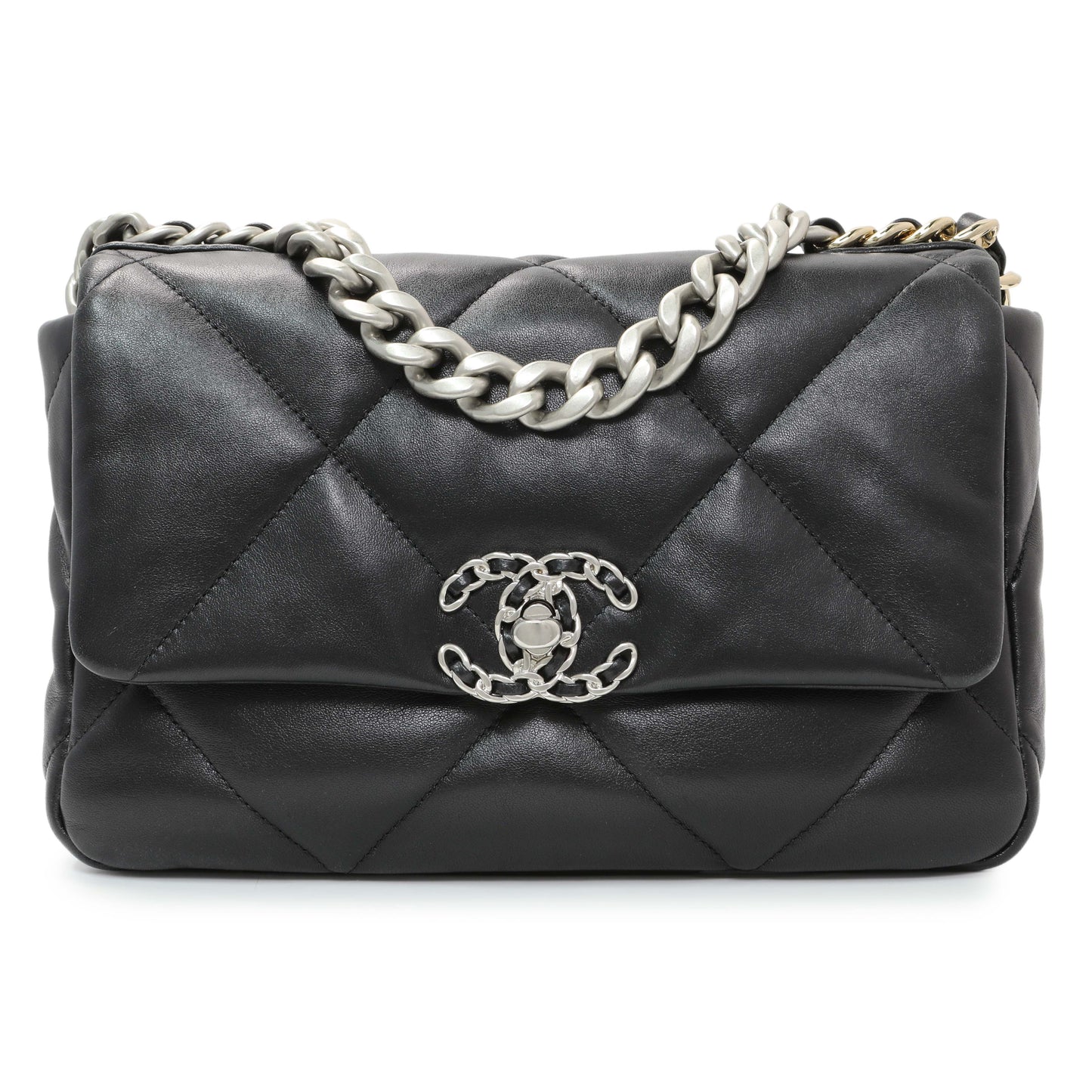 Exclusive Chanel Black Lambskin Quilted Medium Chanel 19 Flap — Side View