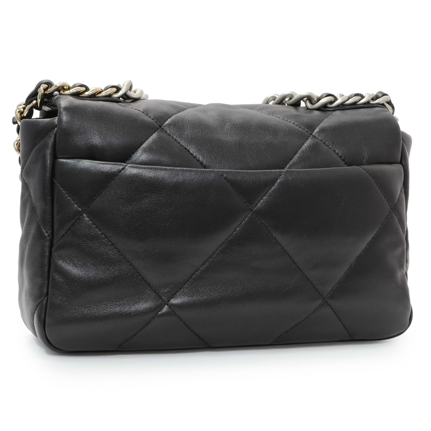 Exclusive Chanel Black Lambskin Quilted Medium Chanel 19 Flap — Back View
