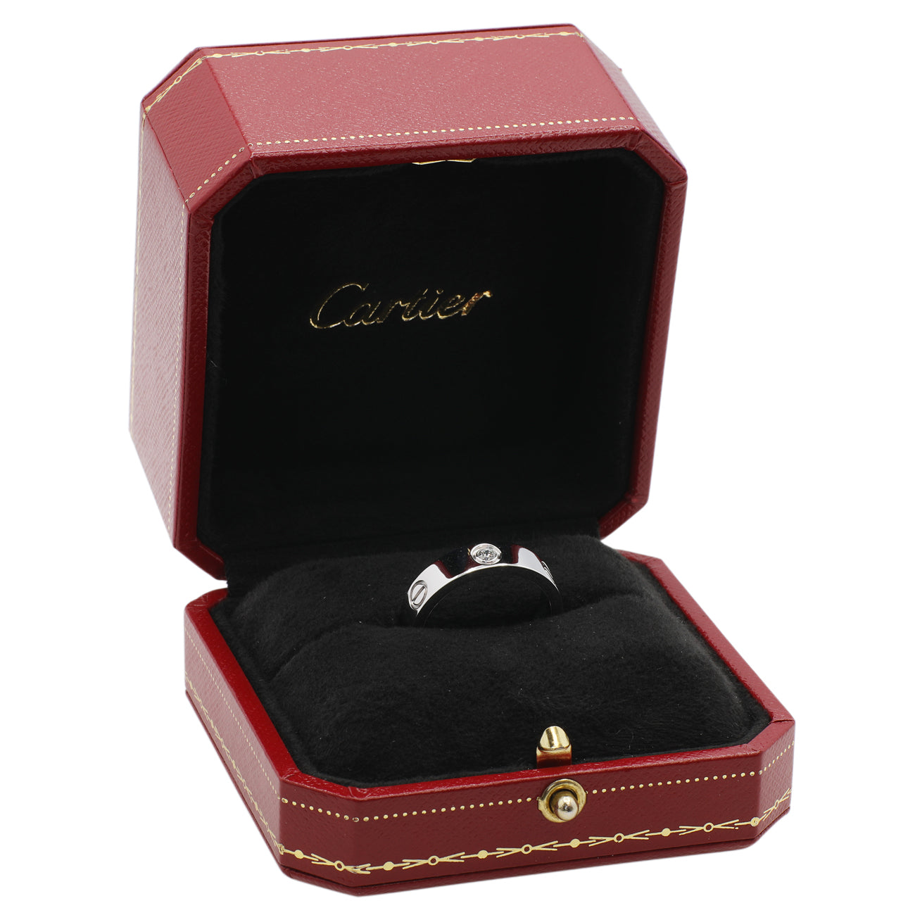 Exclusive Cartier 18K White Gold 3 Diamond Love Ring — Top View