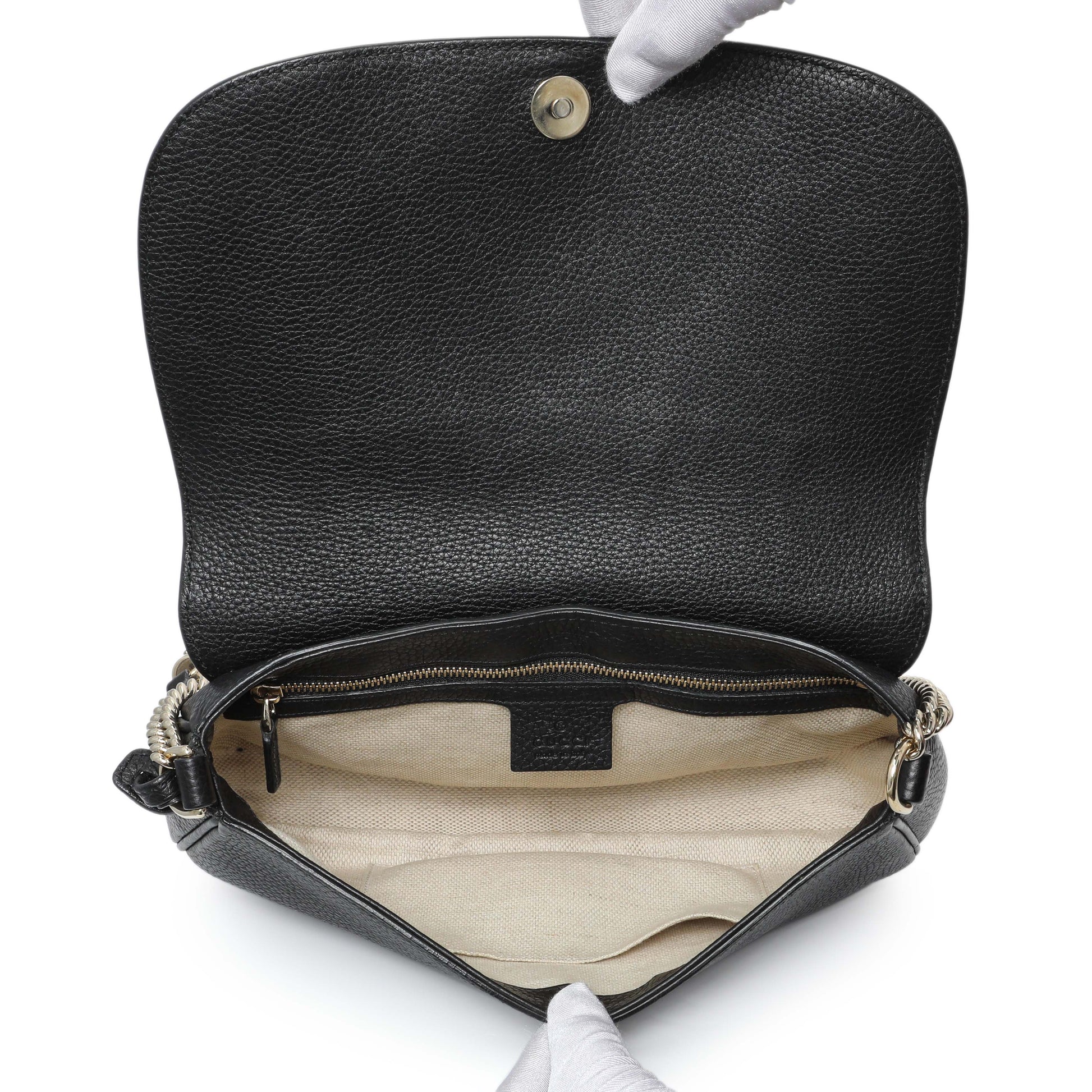 Exclusive Gucci Black Pebbled Calfskin Medium Soho Flap Crossbody — Top View