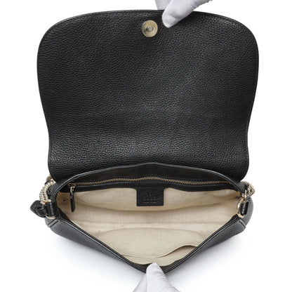 Exclusive Gucci Black Pebbled Calfskin Medium Soho Flap Crossbody — Top View