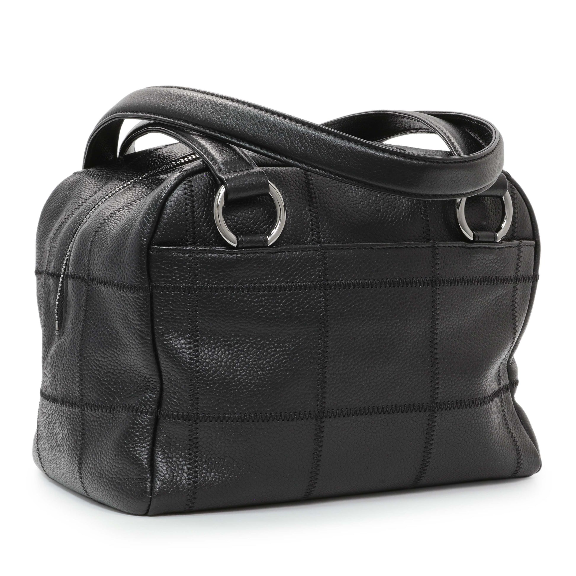 Exclusive Chanel Vintage Black Caviar Square Quilted Stitched Bowler Bag — Side View