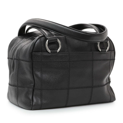 Exclusive Chanel Vintage Black Caviar Square Quilted Stitched Bowler Bag — Side View