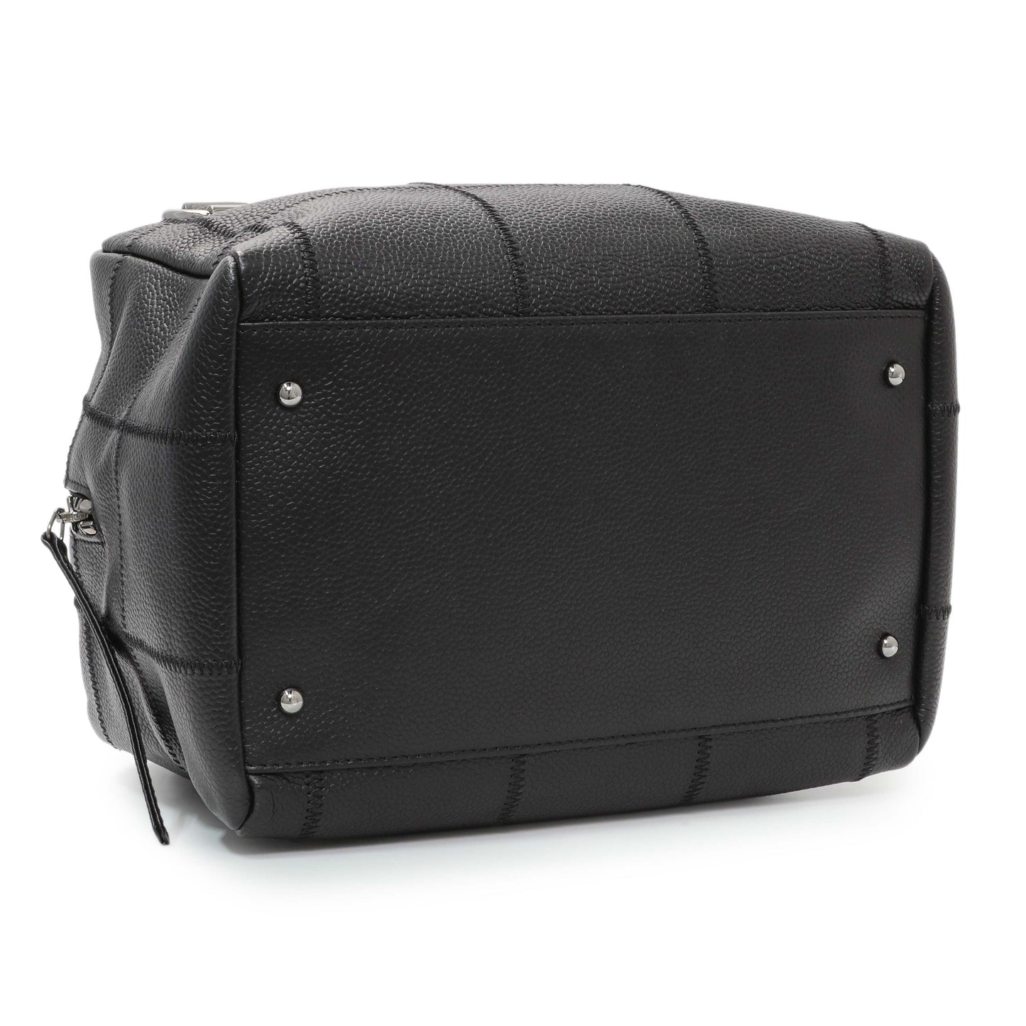 Exclusive Chanel Vintage Black Caviar Square Quilted Stitched Bowler Bag — Back View