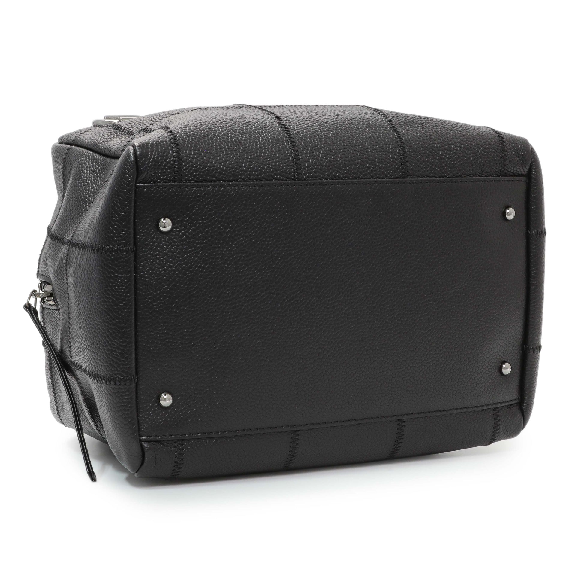 Exclusive Chanel Vintage Black Caviar Square Quilted Stitched Bowler Bag — Back View