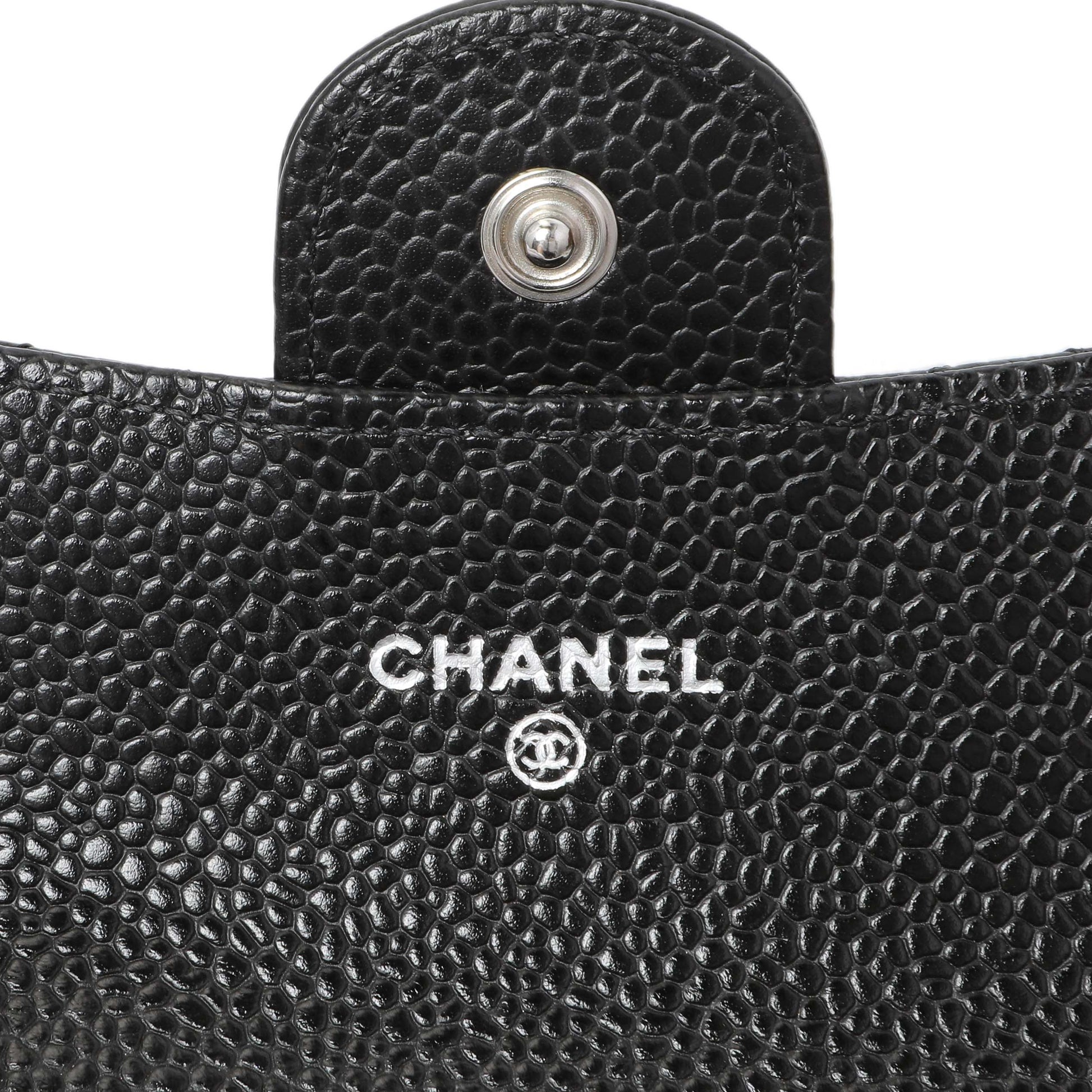 Exclusive Chanel Black Caviar Quilted Flap Card Holder Wallet — Detail View