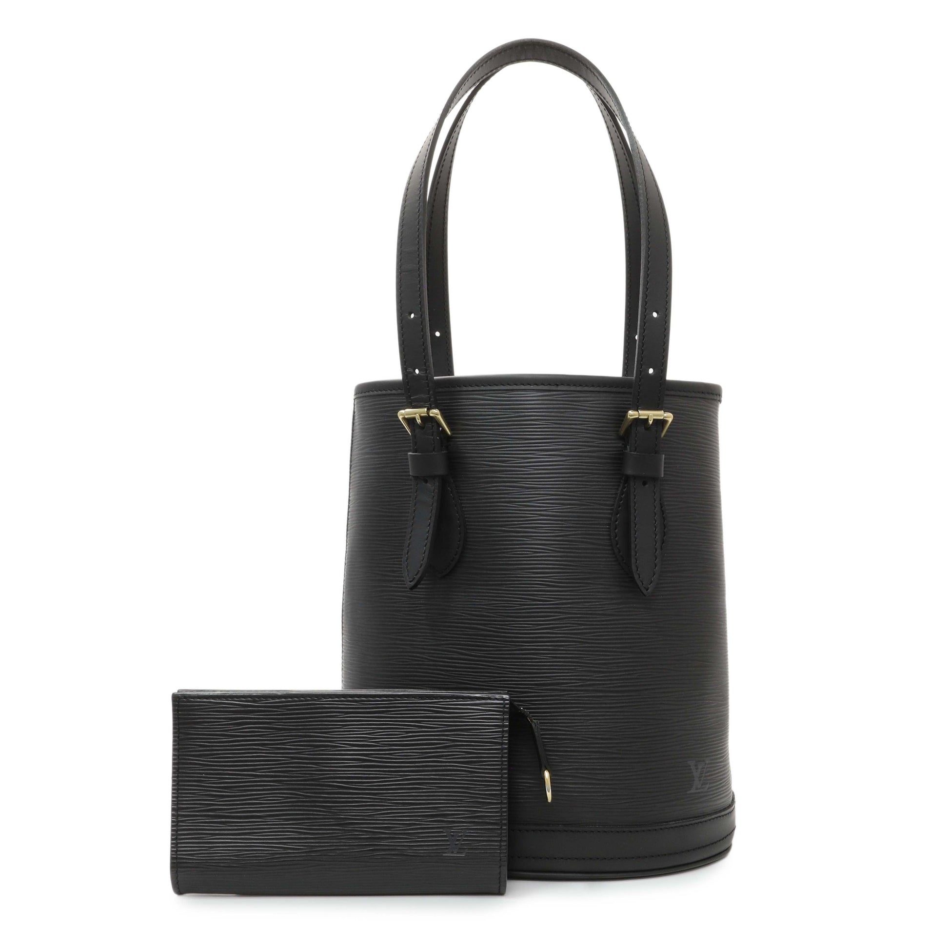 Exclusive Louis Vuitton Black Epi Petite Bucket — Front View