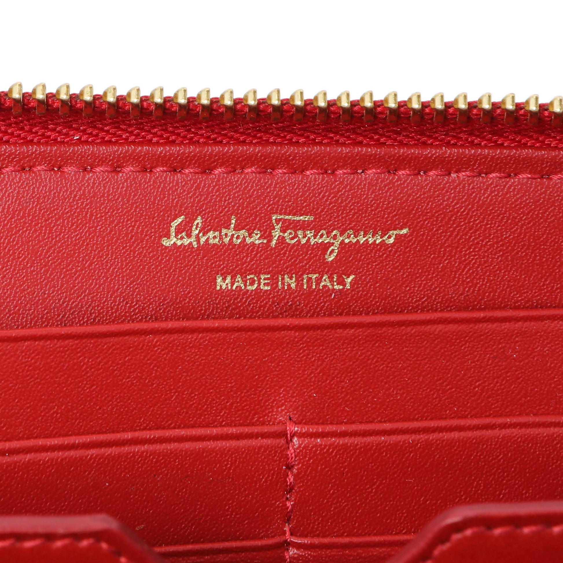 Exclusive Salvatore Ferragamo Red Calfskin Continental Wallet — Detail View