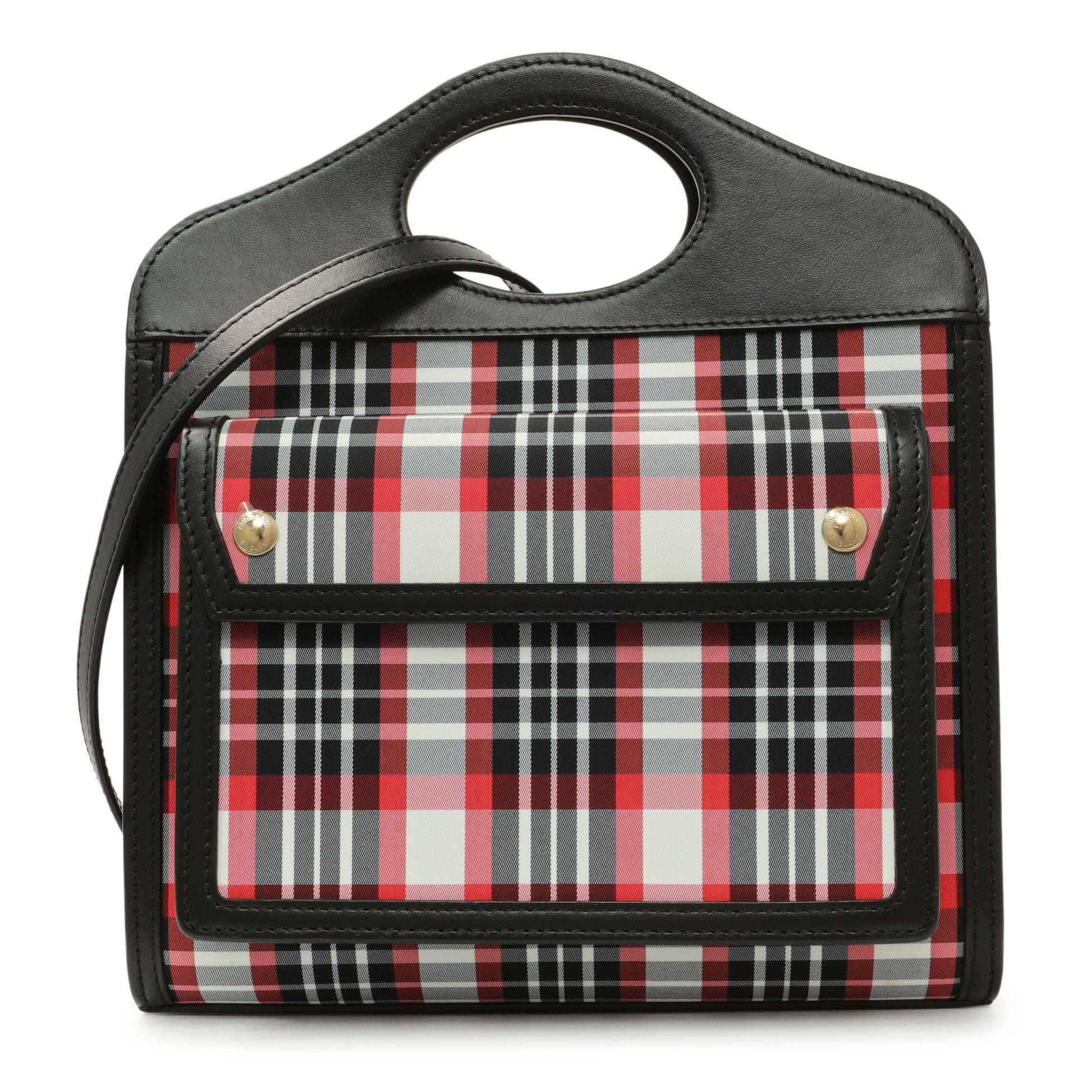 Exclusive Burberry Black Calfskin Check Canvas Mini Pocket Bag — Front View