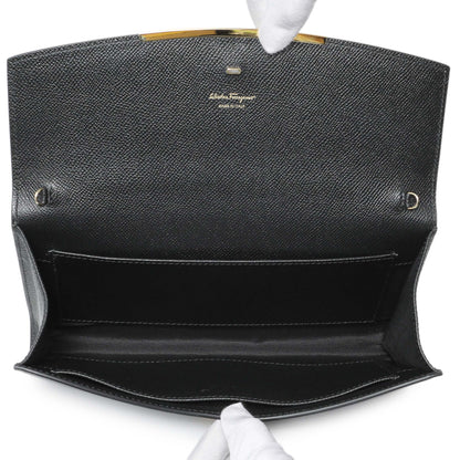 Exclusive Salvatore Ferragamo Black Grained Calfskin Gancio Clasp Chain Clutch — Top View
