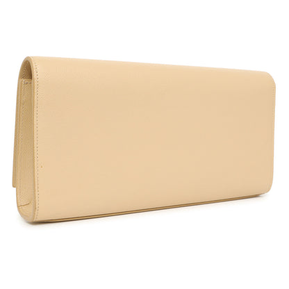 Exclusive Saint Laurent Beige Grain De Poudre Monogram Cassandre Clutch — Side View