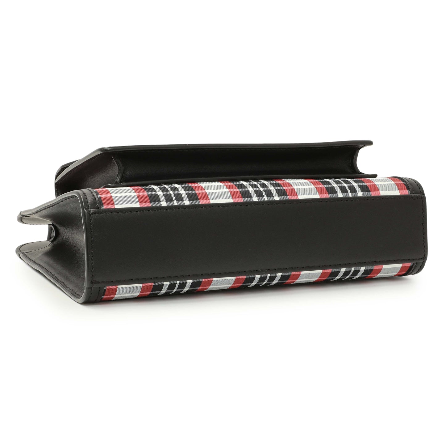 Exclusive Burberry Black Calfskin Check Canvas Mini Pocket Bag — Back View