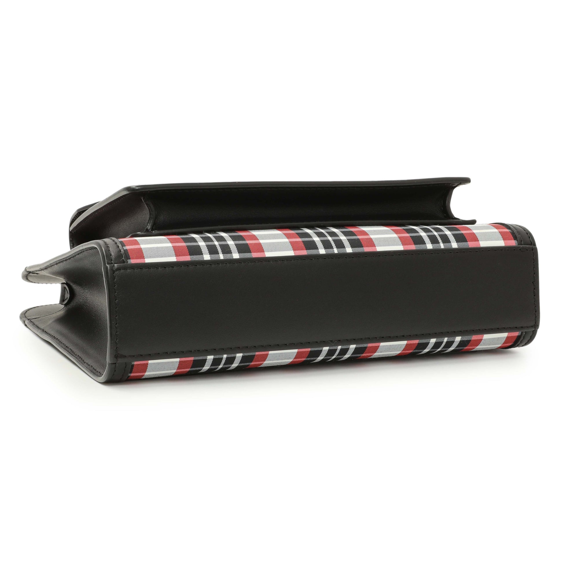 Exclusive Burberry Black Calfskin Check Canvas Mini Pocket Bag — Back View