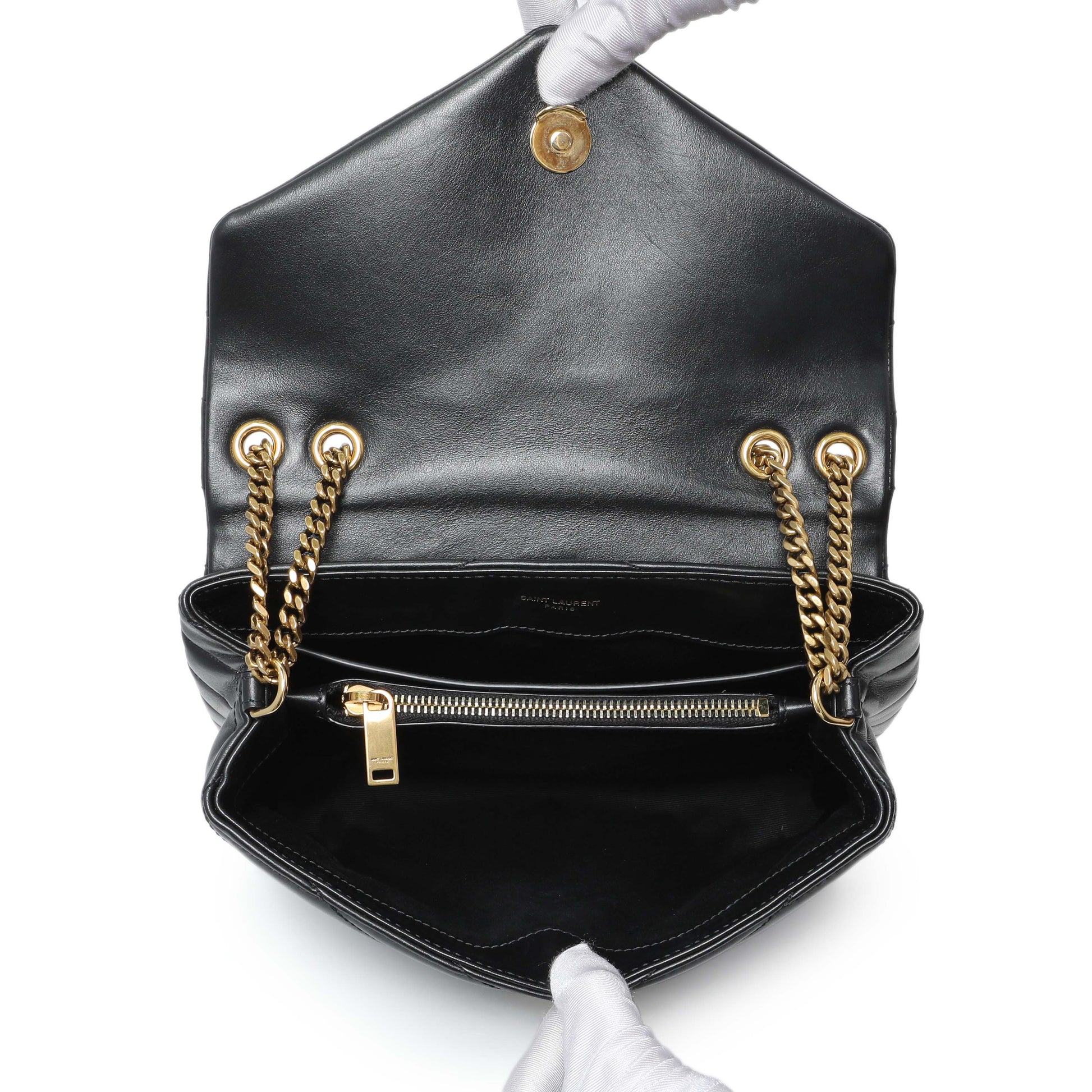 Exclusive Saint Laurent Black Calfskin Loulou Chain Satchel Small — Alternate View 8