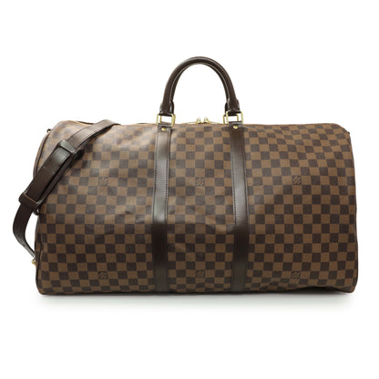 Exclusive Louis Vuitton Damier Ebene Keepall Bandouliere 55 — Front View
