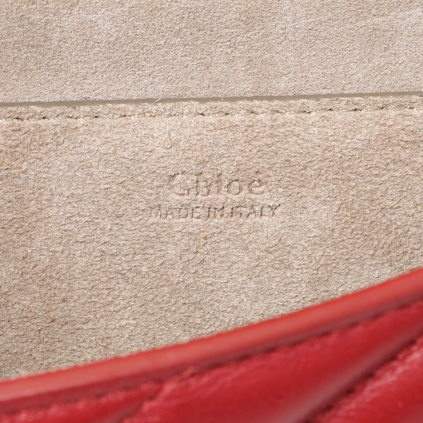 Exclusive Chloe Red Calfskin Quilted Mini Drew Bijou Shoulder Bag — Detail View