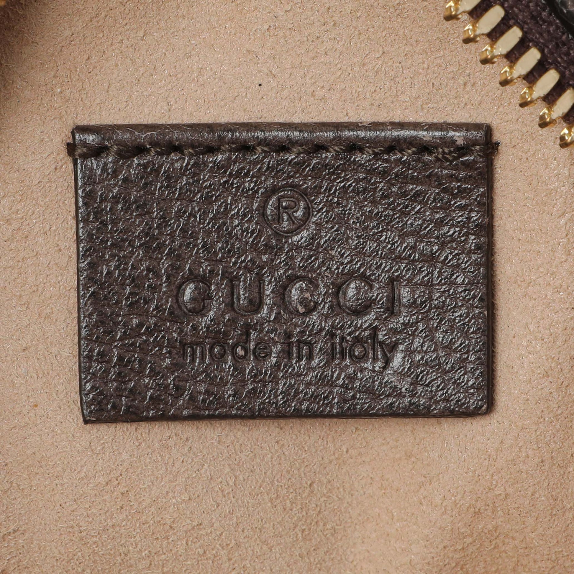 Exclusive Gucci GG Supreme Monogram Web Mini Ophidia Round Shoulder Bag — Detail View