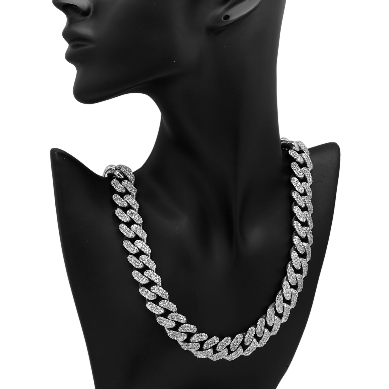 Exclusive 10K White Gold 32.48 Carat Pave Diamond Curb Link Chain — Back View