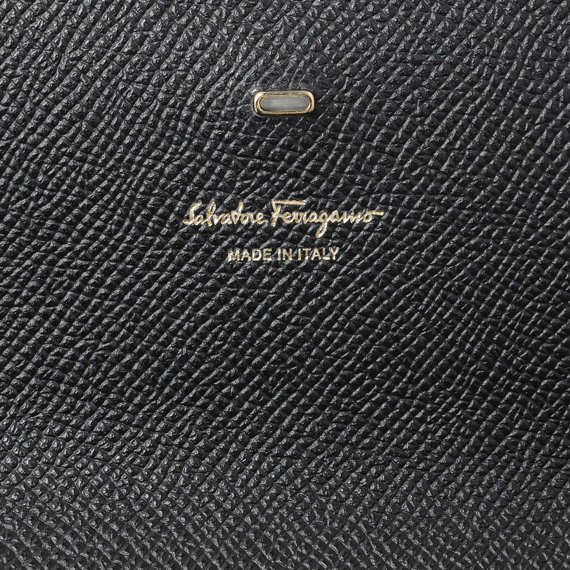 Exclusive Salvatore Ferragamo Black Grained Calfskin Gancio Clasp Chain Clutch — Detail View