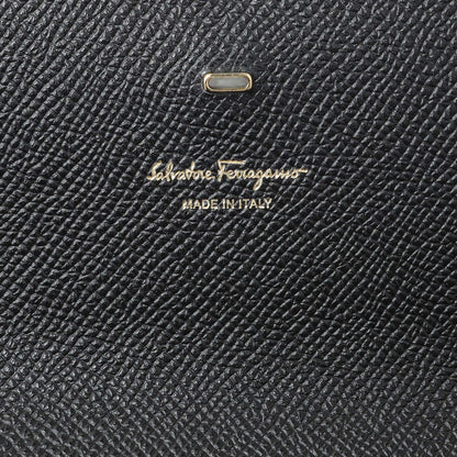 Exclusive Salvatore Ferragamo Black Grained Calfskin Gancio Clasp Chain Clutch — Detail View
