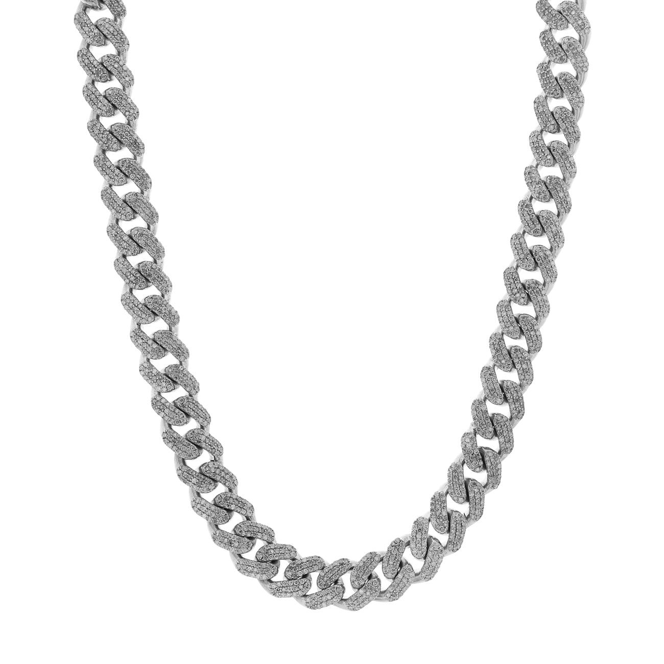 Exclusive 10K White Gold 32.48 Carat Pave Diamond Curb Link Chain — Front View