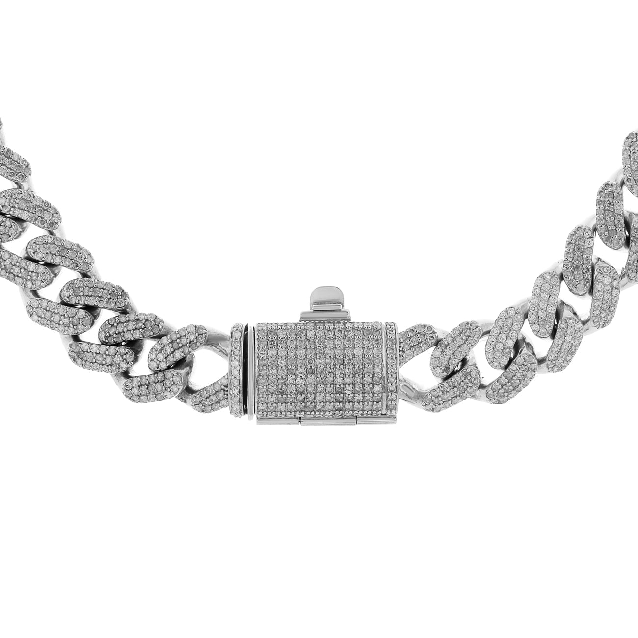Exclusive 10K White Gold 32.48 Carat Pave Diamond Curb Link Chain — Side View
