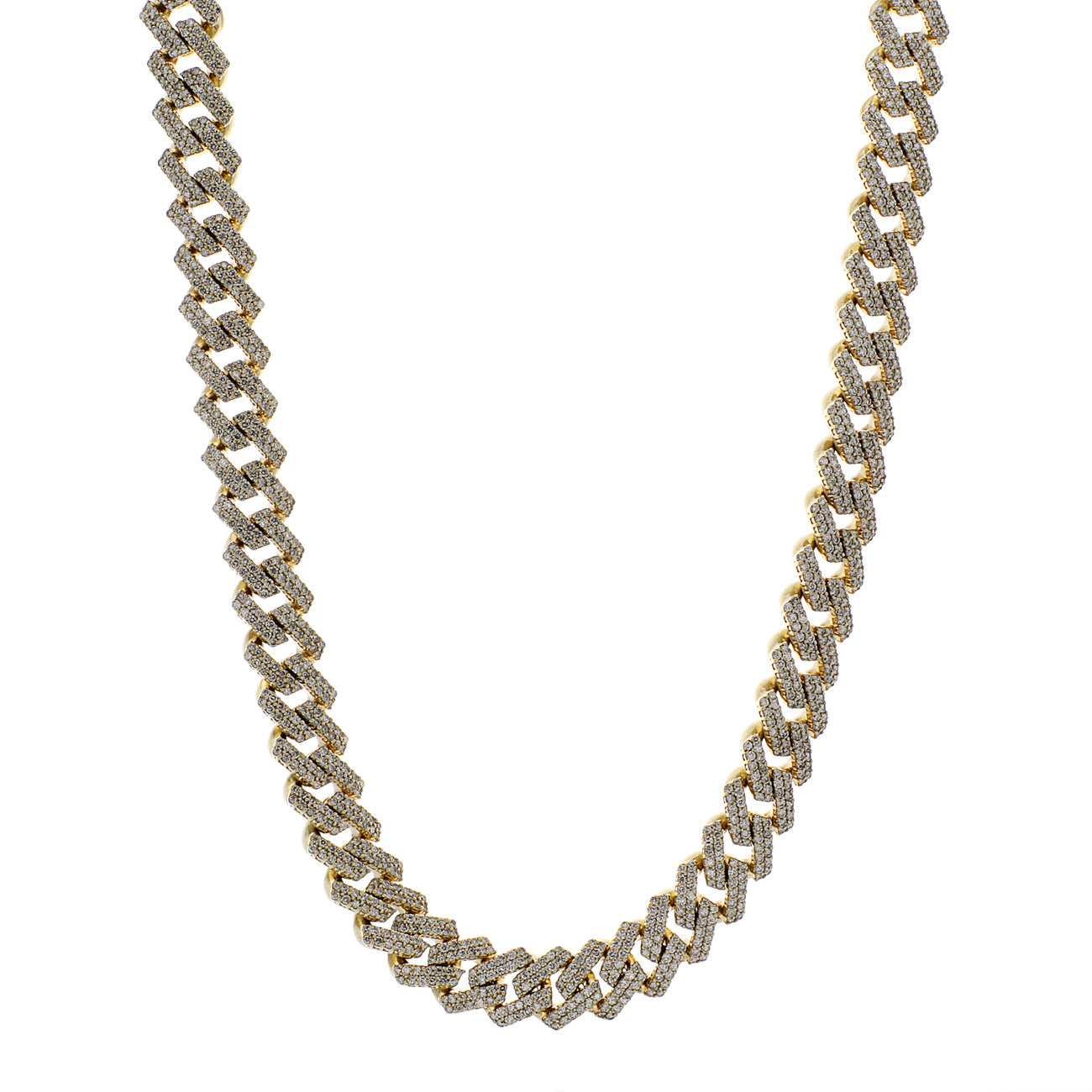 Exclusive 10K Yellow Gold 37.37 Carat Pave Diamond Curb Link Chain — Front View