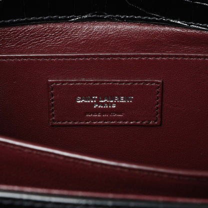 Exclusive Saint Laurent Black Calfskin Crocodile Embossed Medium Cassandra Top Handle — Detail View