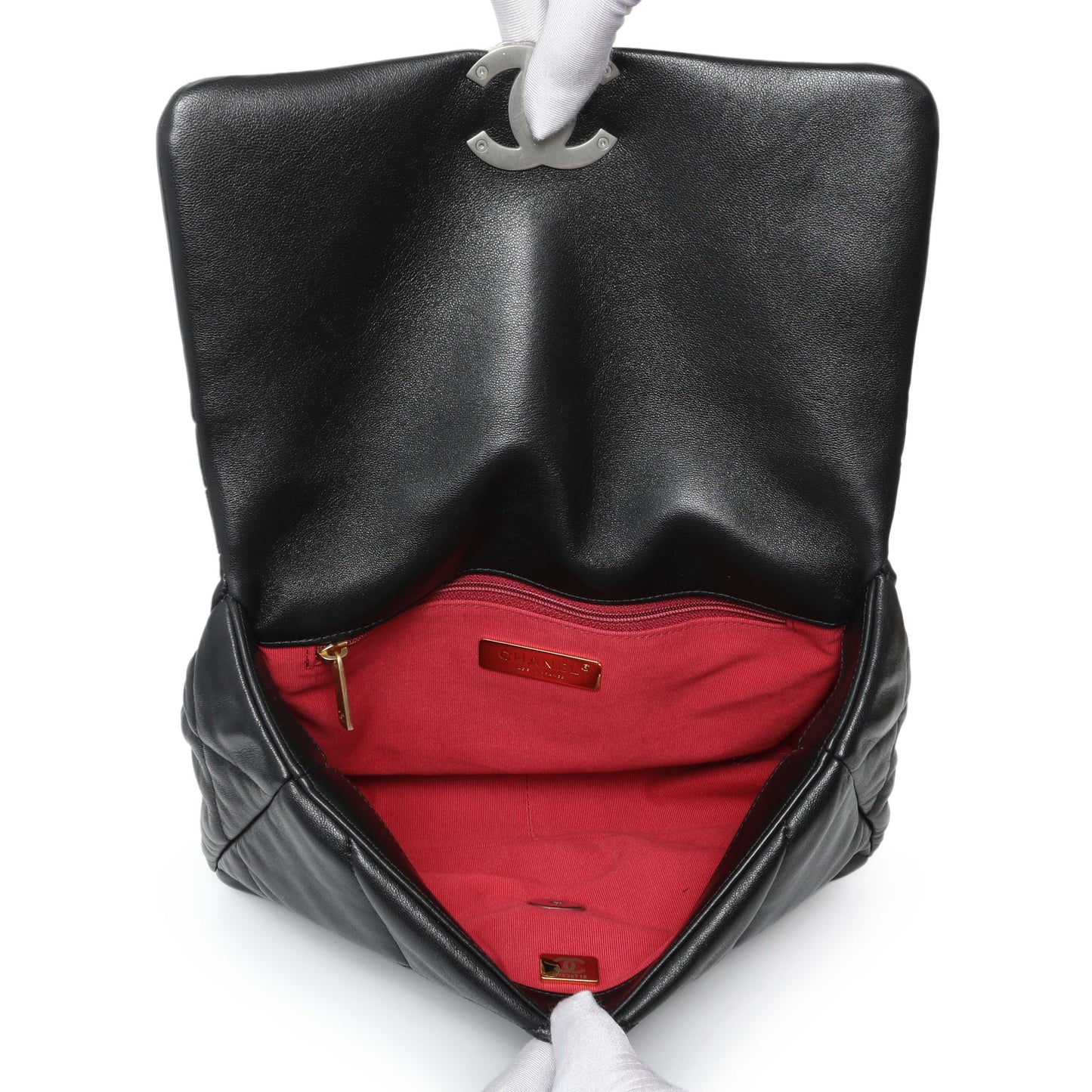 Exclusive Chanel Black Lambskin Quilted Medium Chanel 19 Flap — Top View
