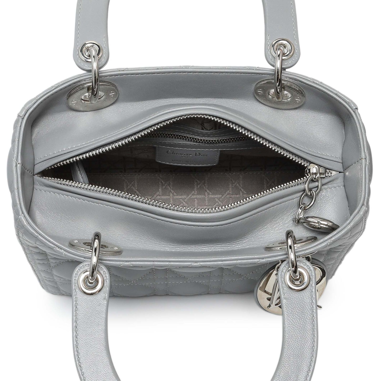 Exclusive Christian Dior Grey Lambskin Cannage Medium Lady Dior — Alternate View 12