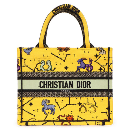 Exclusive Christian Dior Yellow Embroidered Pixel Zodiac Small Book Tote — Front View