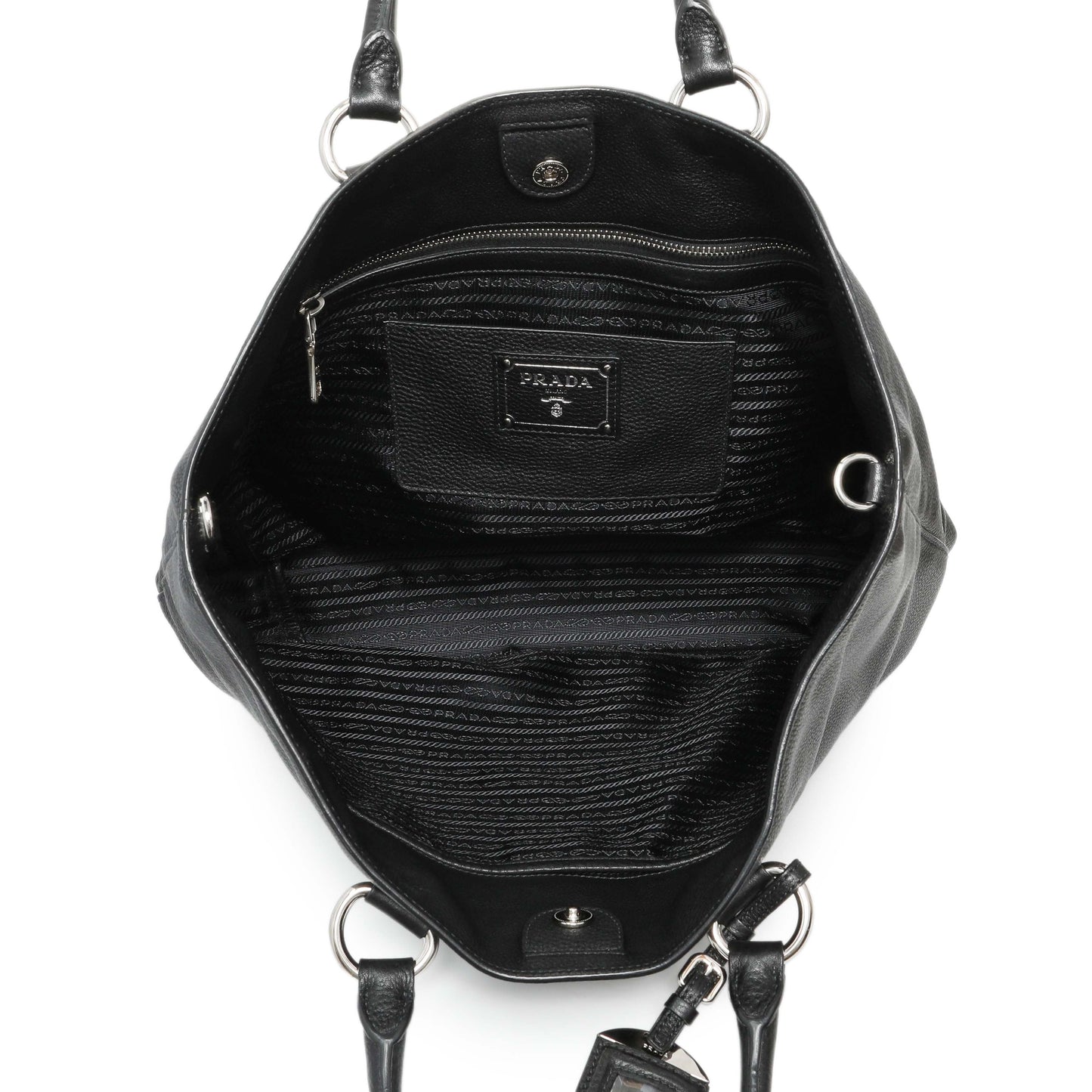 Exclusive Prada Black Vitello Daino Tote — Top View