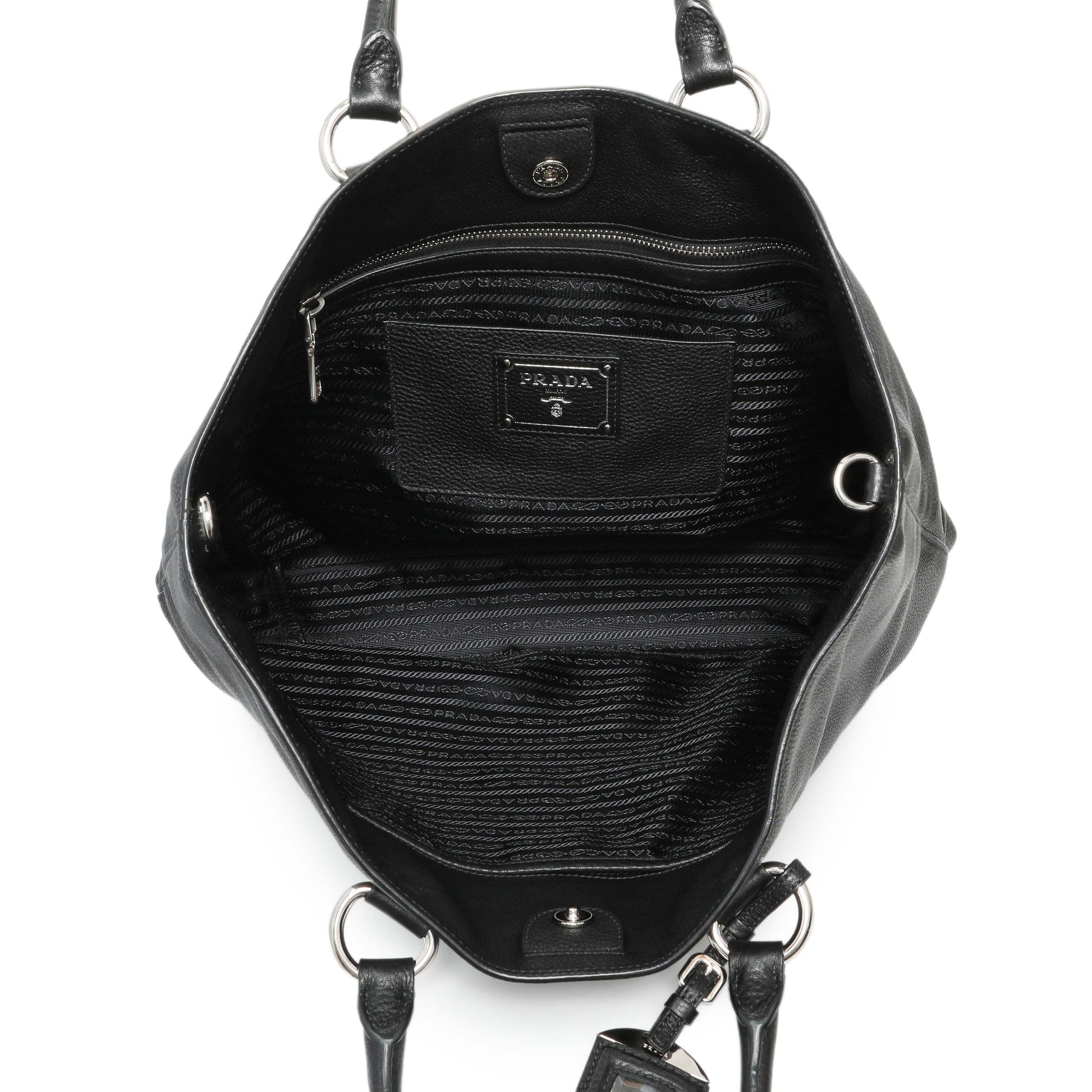 Exclusive Prada Black Vitello Daino Tote — Top View
