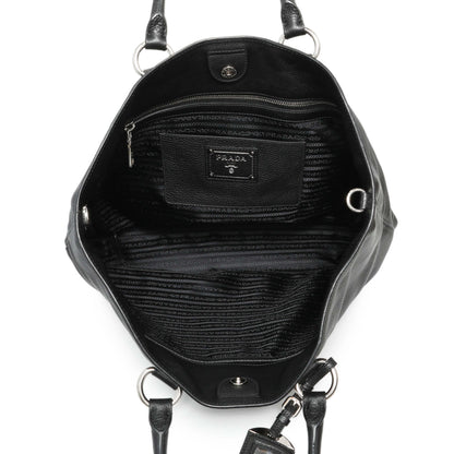 Exclusive Prada Black Vitello Daino Tote — Top View