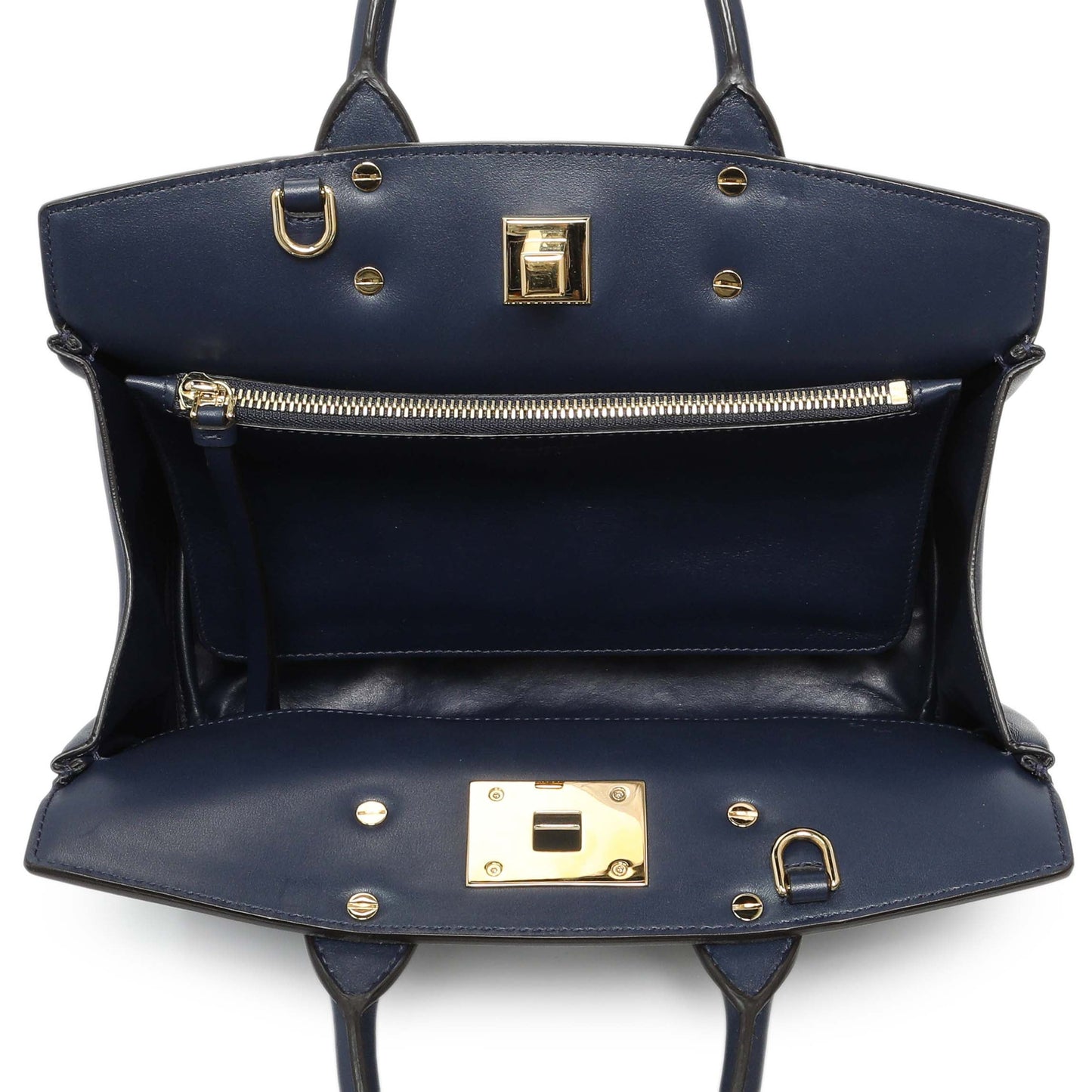 Exclusive Salvatore Ferragamo Blue Calfskin Medium Studio Bag — Top View