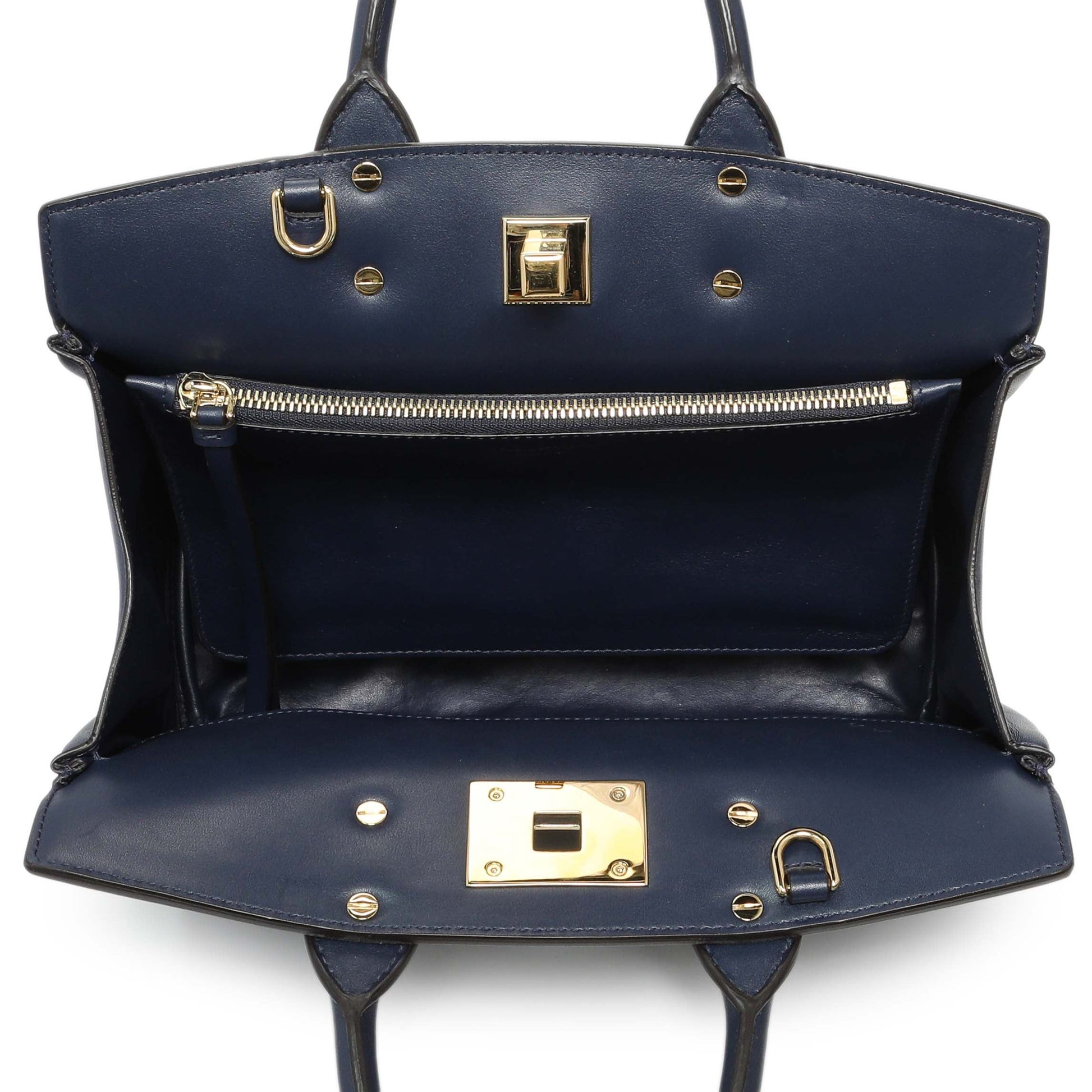 Exclusive Salvatore Ferragamo Blue Calfskin Medium Studio Bag — Top View