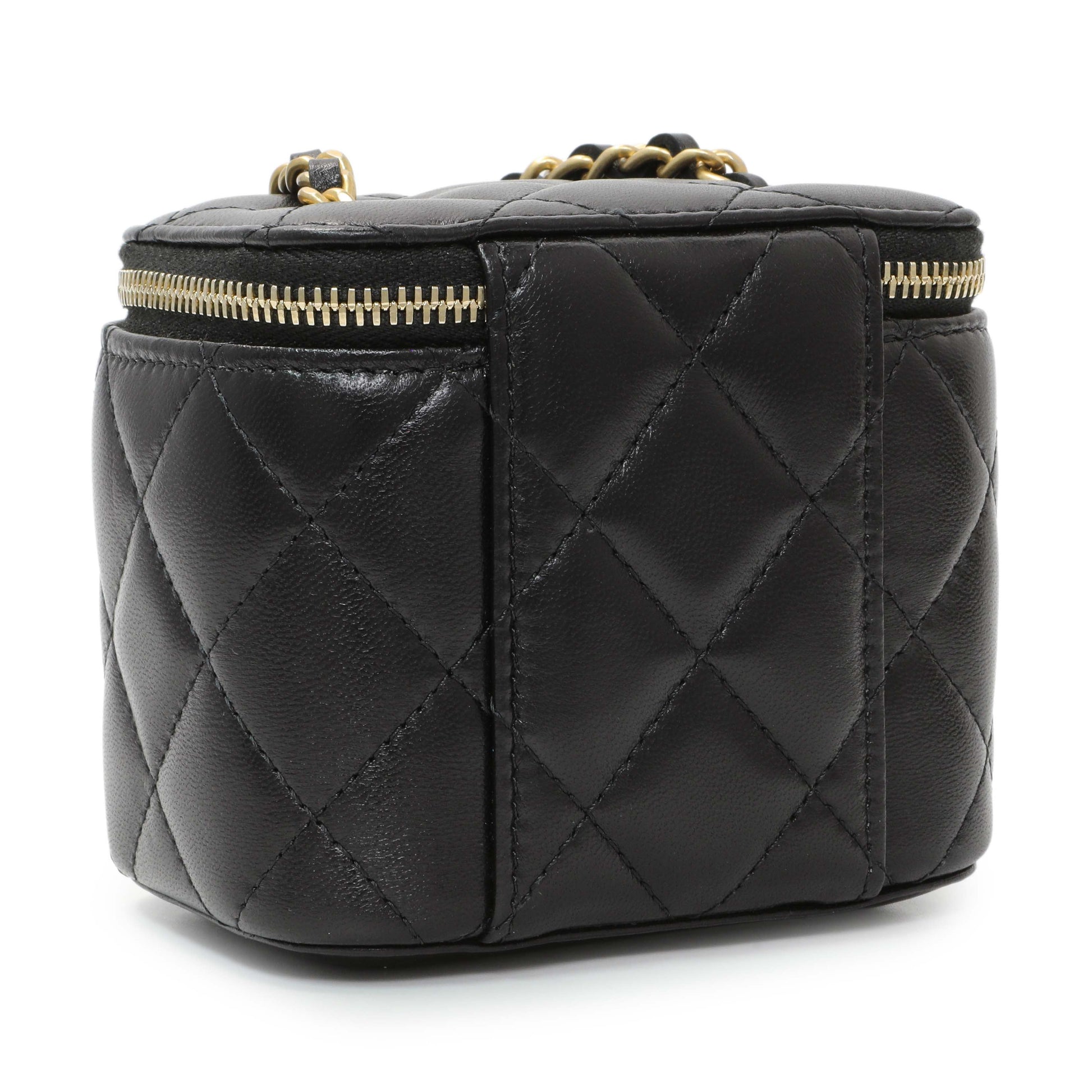 Exclusive Chanel Black Lambskin Mini Pearl Crush Vanity — Side View