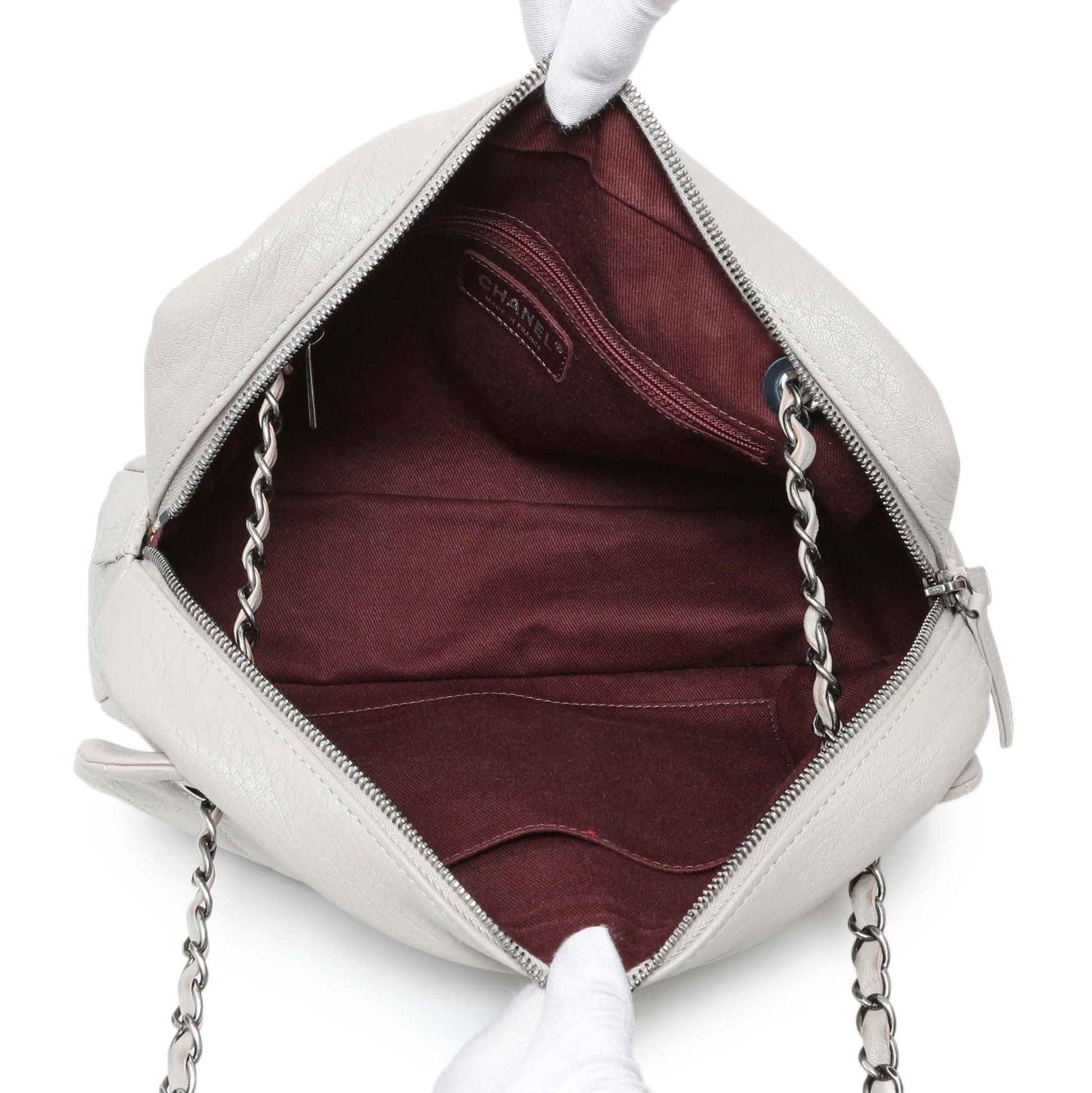Exclusive Chanel Grey Quilted Goatskin Chain Shoulder Bag — Top View