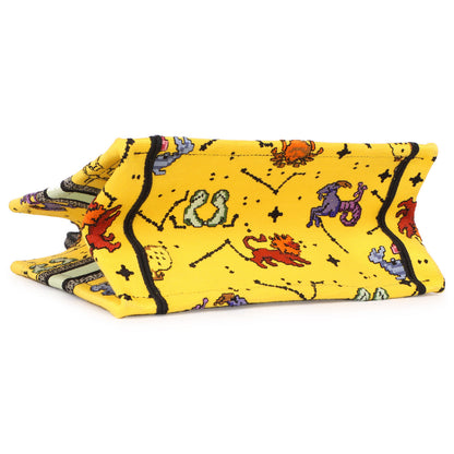 Exclusive Christian Dior Yellow Embroidered Pixel Zodiac Small Book Tote — Back View
