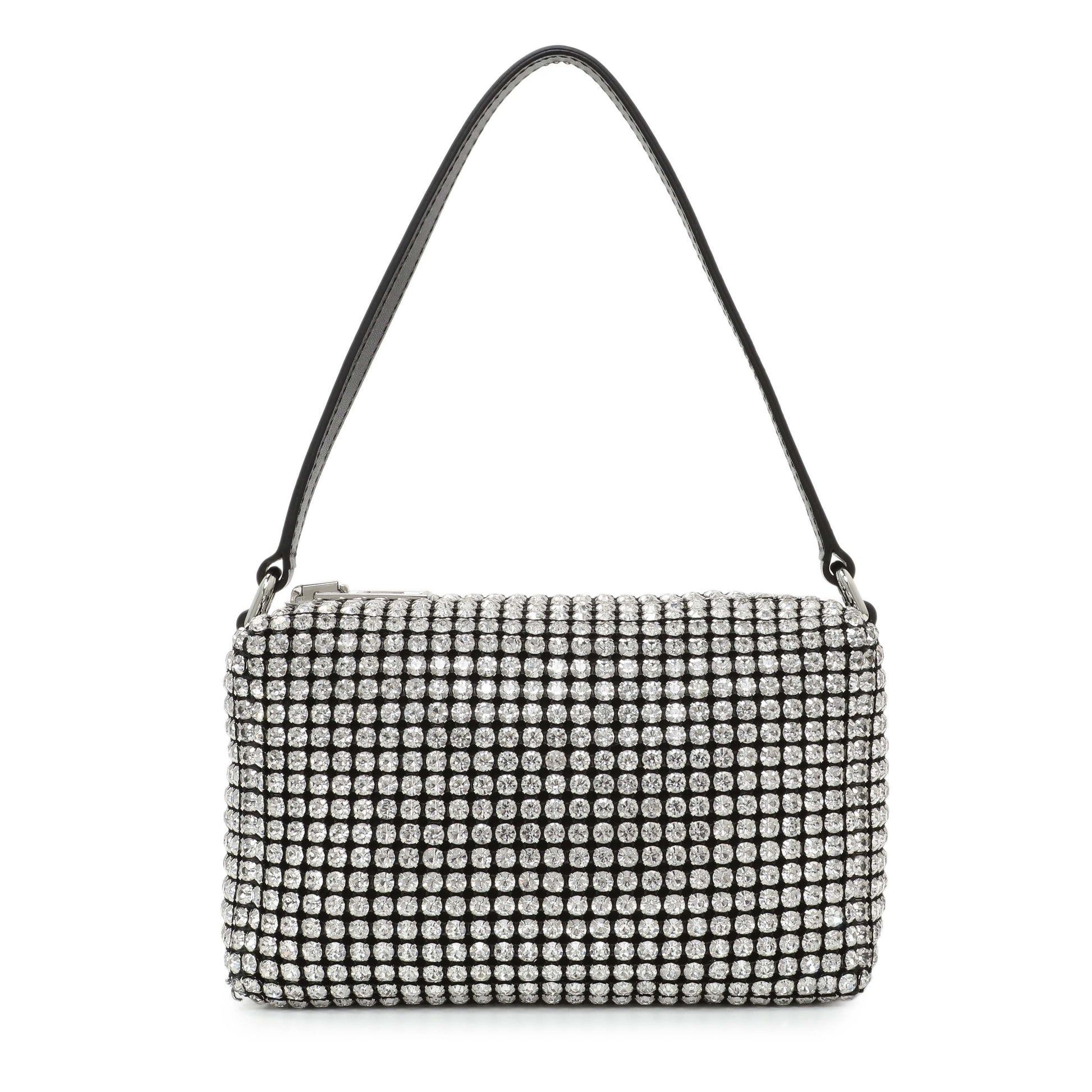 Exclusive Alexander Wang Black Silver Mesh Crystal Rhinestone Mini Heiress Pouch — Front View