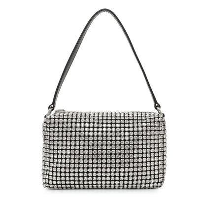 Exclusive Alexander Wang Black Silver Mesh Crystal Rhinestone Mini Heiress Pouch — Front View