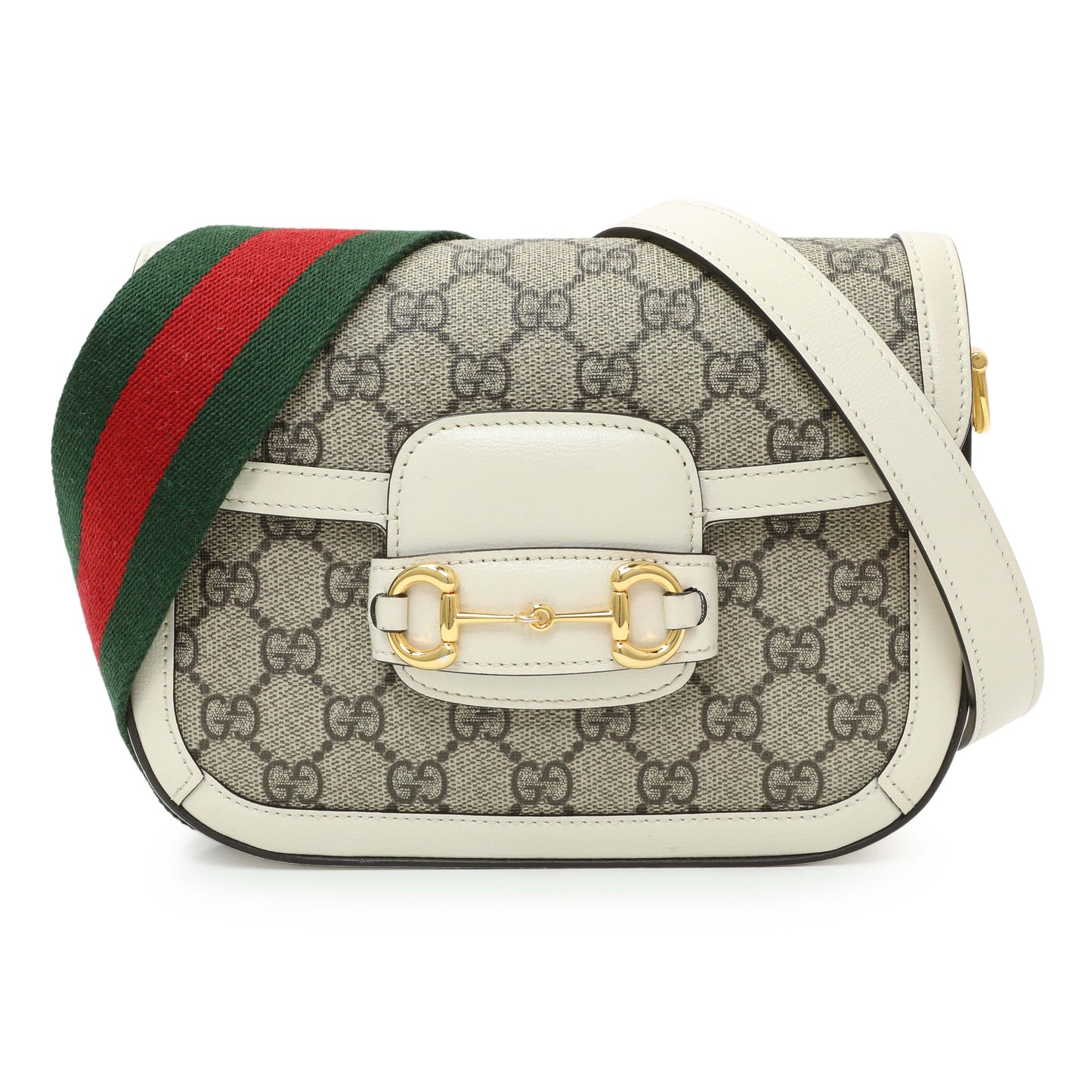Exclusive Gucci GG Supreme Monogram Web Mini Horsebit 1955 Shoulder Bag — Front View