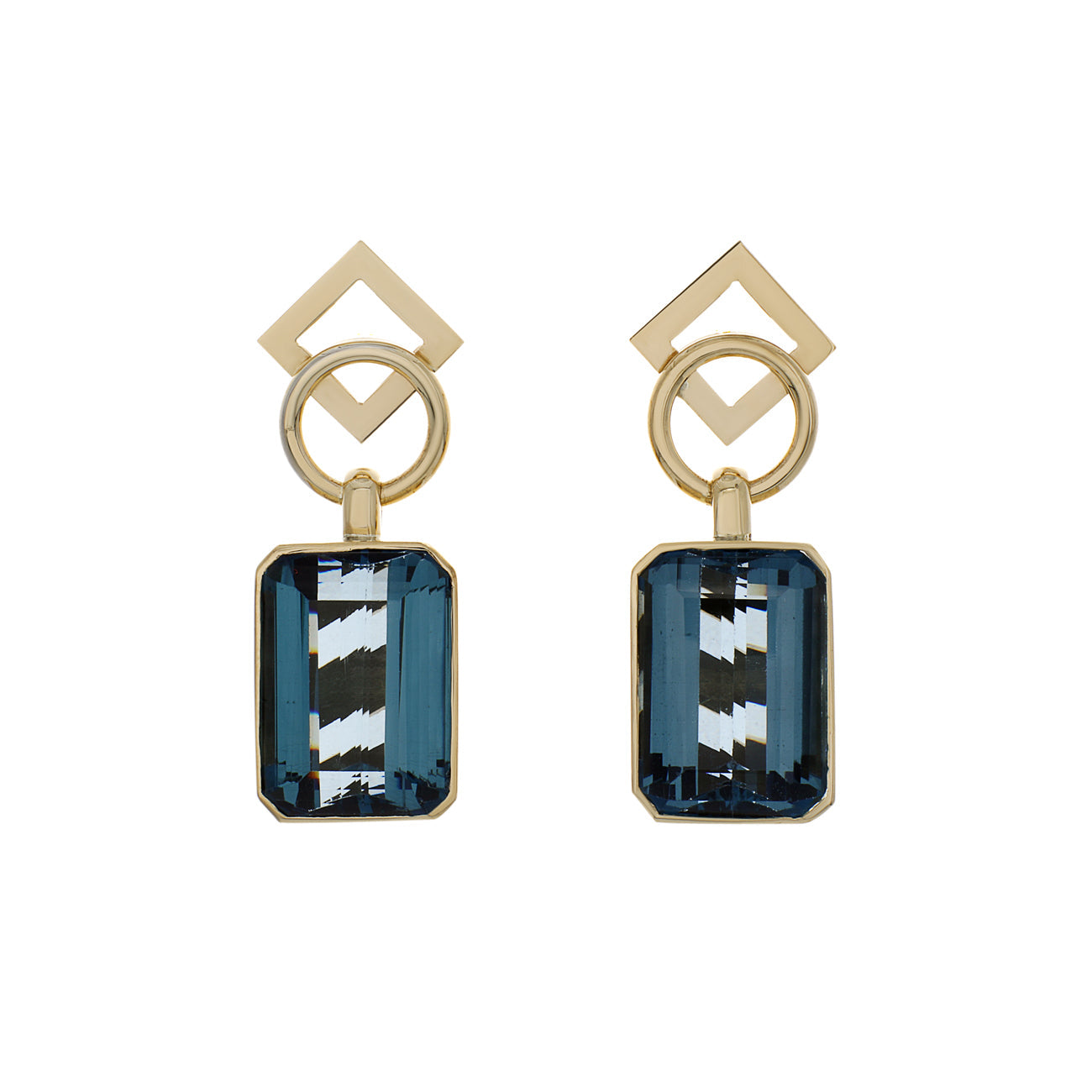 Exclusive 18K Yellow Gold 38.58 Carat Blue Topaz Earrings — Front View