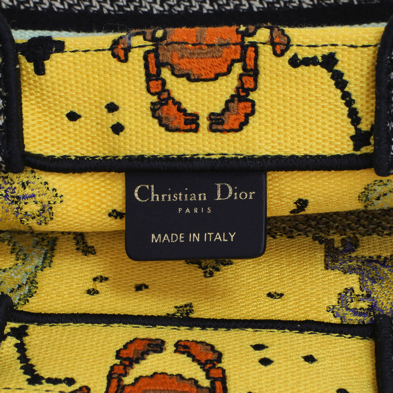 Exclusive Christian Dior Yellow Embroidered Pixel Zodiac Small Book Tote — Alternate View 9