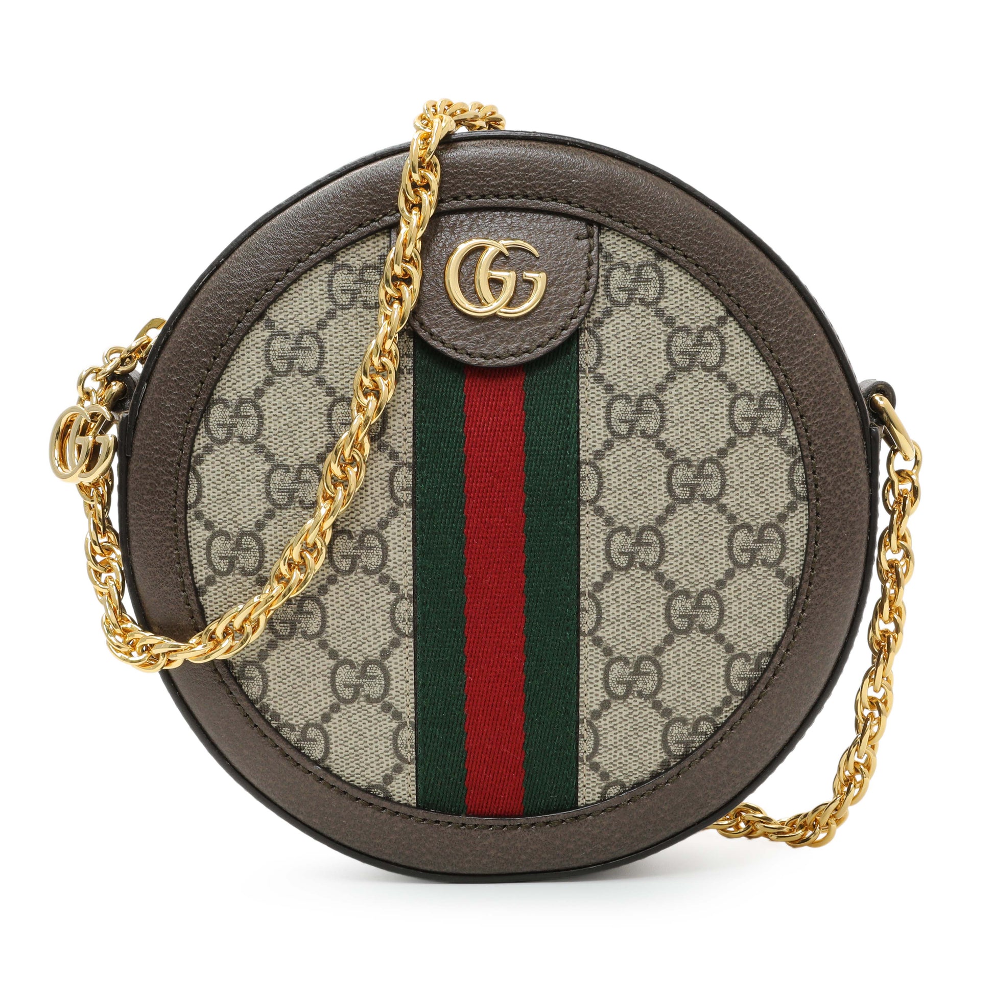 Exclusive Gucci GG Supreme Monogram Web Mini Ophidia Round Shoulder Bag — Front View